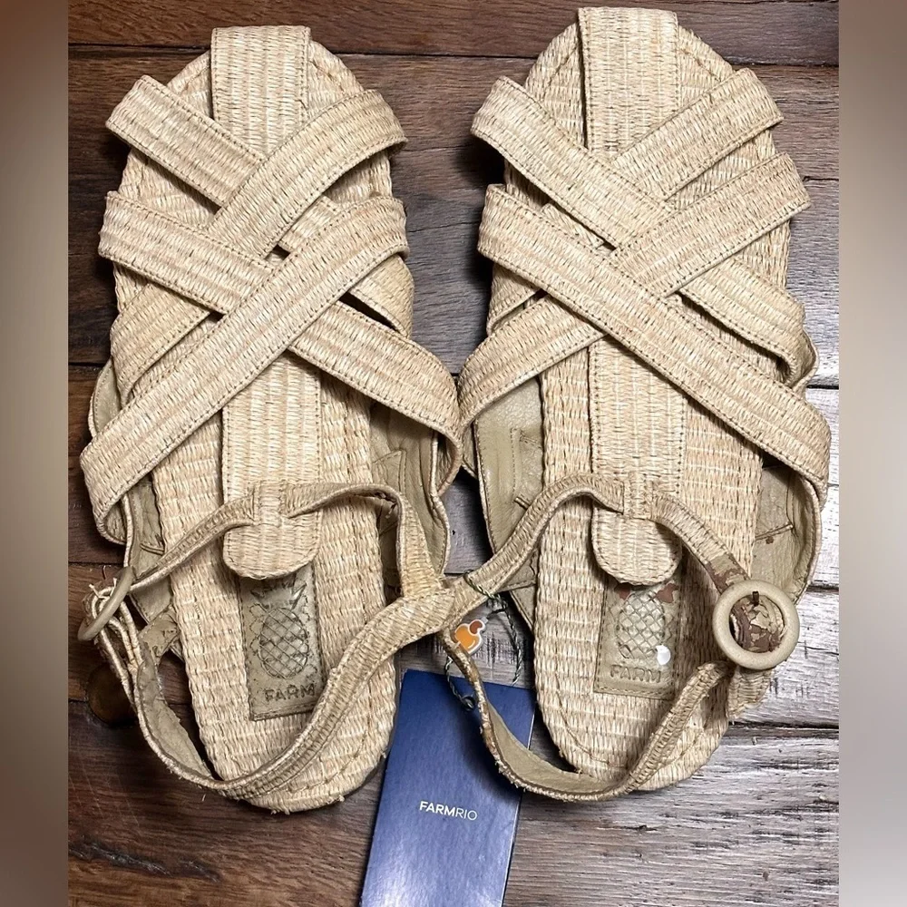Farm Rio Synthetic Raffia Zigzag Sandals Size 13 Women's Cream